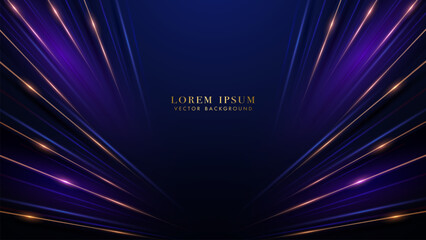 Wall Mural - elegant diagonal golden lines with glowing blue and glitter light effect on dark blue background