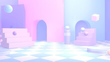 Looped Horizontal Scrolling Animation Of Modern Room With Stairs And Podiums