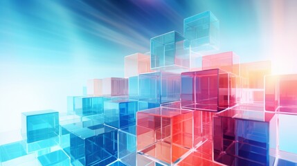 Wall Mural - vibrant 3d rendering: abstract colorful background with transparent cubes installation