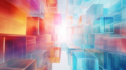 Wall Mural - vibrant 3d rendering: abstract colorful background with transparent cubes installation