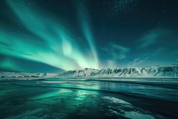 Canvas Print - Aurora borealis over an untouched alien landscape
