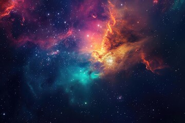 Wall Mural - Vibrant nebula with a mix of colors and glowing stars