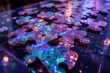 incomplete jigsaw puzzle with pieces that have a colorful and vibrant galaxy print