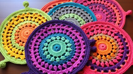Canvas Print - Crocheted potholders in bright colors, both functional and decorative