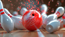 A Red Bowling Ball Is Crashing Through The Pins