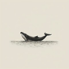 Wall Mural - Minimal beautiful drawn diving whale. Vintage retro vibes. Birth Card inspiration.