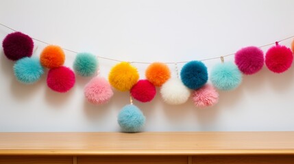 Canvas Print - Yarn pom-pom garland, adding a festive touch to celebrations and events