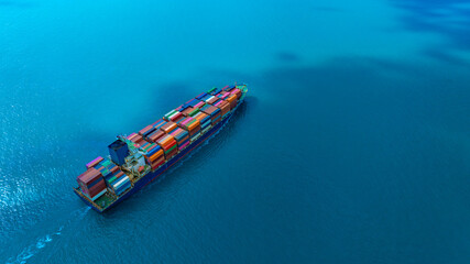 Aerial view of the freight shipping transport system cargo ship container. international transportation Export-import business, logistics, transportation industry concepts