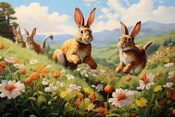 Canvas Print - easter bunny in the grass