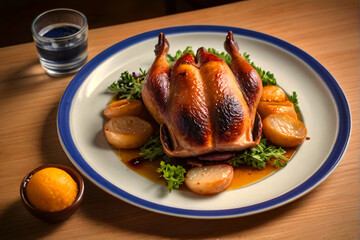 Wall Mural - Roasted duck with vegetables.