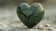  a green heart shaped rock with a crack in the middle of it's middle and a crack in the middle of it's middle.