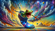 A surreal, highly imaginative concept of a frog bursting energetically out of a sock - Generative AI