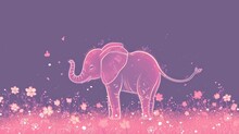  An Elephant Standing In The Middle Of A Field With Flowers On It's Side And A Dark Sky In The Background.