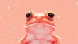  a close up of a frog's face on a pink background with snow flakes and snow flakes.