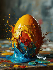 Canvas Print - A vividly abstract painted egg with splashes of dynamic colours.