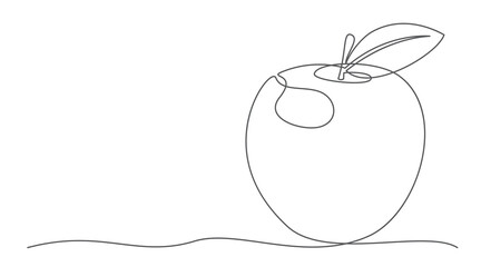 Wall Mural - Apple One line drawing isolated on white background