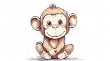 A Drawing Of A Monkey Sitting On The Ground With One Eye Open And One Eye Wide Open, With A White Background.