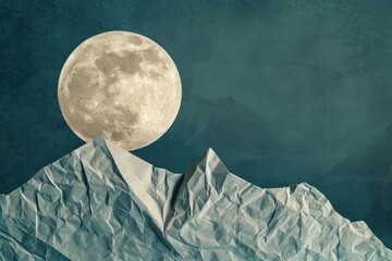 full moon illuminating the night sky above a rugged mountain range