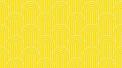 Aufkleber - Yellow summer background pattern line stripe circle wave zigzag seamless abstract vector design. Summer Background.