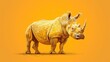  a rhinoceros standing on a yellow background with a pattern on the rhinoceros'back and neck.