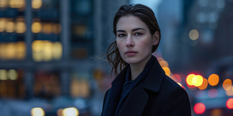 Wall Mural - Portrait of a young woman in a cityscape