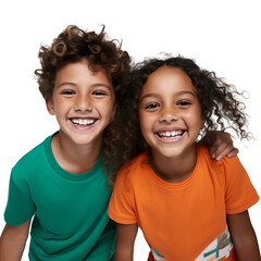 Poster - Portrait of two children, joyful and having fun isolated on transparent background