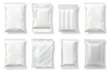 Collection Of Various White Bag Package Template On White Background.