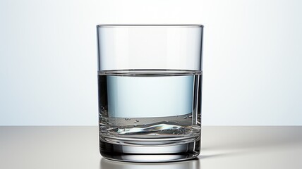Refreshing clear water in a transparent glass on a light background