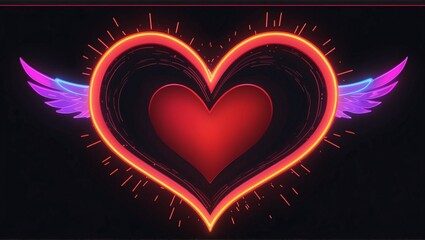 Wall Mural - Abstract neon heart on a black background with space for text. Valentine's Day, Mother's Day, Women's