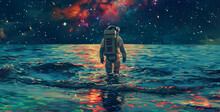 Person In The Water, Person Riding A Horse In The Rain, Spaceman And Planet, Human In Space Concept,