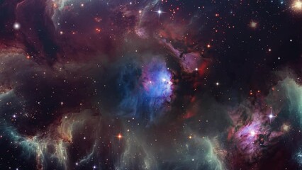 Poster - flying through the stars and interstellar orion nebulas