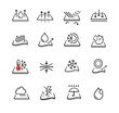 Set icons for functional fabric, clothing. The outline icons are well scalable and editable. Contrasting vector elements are good for different backgrounds. EPS10.