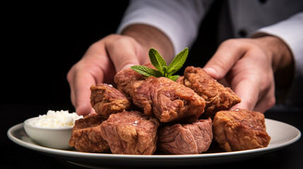 Wall Mural - hands holding minced meat