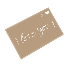 I love you card letter for valentines and mother day brown envelope with white line text that can be use for decoration, social media, wallpaper, e.t.c