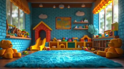 Wall Mural - Children's school playroom, 3d playground 