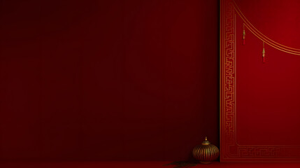 Chinese new year background. Festive red paper, flowers on red orange background.