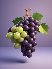 Flat Pop Illustration of Plump Purple Grapes on Color Block Gradient Background with Radiant Light Effects Gen AI