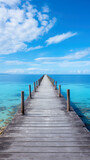 Fototapeta  - Ocean Views, Blue sky, Symmetry, Wanderlust, Pier, Solo traveler