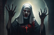 a nun who is possessed by an evil and terrifying spirit. evil and terrible demon