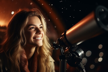 smiling woman with a telescope