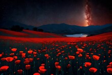 Abundance Under A Starlit Sky, With The Poppies Glowing Softly In The Moonlight. The Scene Exudes A Sense Of Calm And Mystery