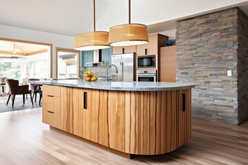 Wall Mural - woodpanel kitchen island with stone top