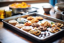 Baking Assorted Cookies On A Large Tray