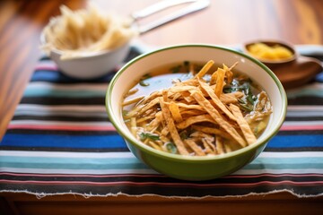 Sticker - tortilla strips spread around a bowl full of soup