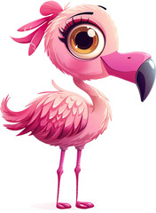 Wall Mural - Cartoon flamingo isolated on transparent background. PNG