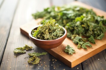 Poster - pile of kale chips on a rustic wooden table