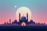Fototapeta Londyn - Illustration of mosque with full moon in background. Ramadan Kareem background.