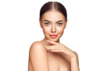 Wall Mural - portrait beautiful young woman with clean fresh skin. model with healthy skin, close up portrait. co