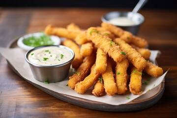 Canvas Print - mozzarella sticks with a bite taken, displaying stringy cheese