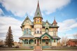 victorian mansion with an intricate turret and stained glass windows